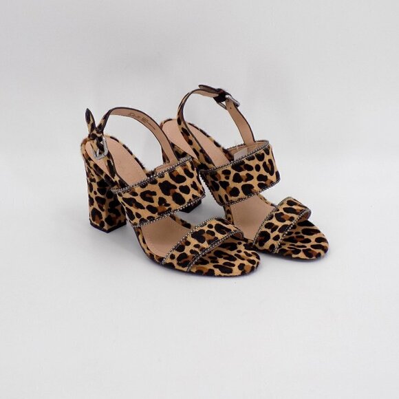 Coach Rylie Heeled Sandals Size 6.5 Cheetah Animal Print Calf Fur Buckle Strap - Picture 2 of 10
